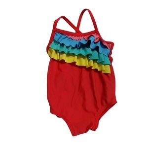 2/$10Like New!Carter's Colorful Ruffled Girls Pink Yellow Blue OnePiece Swimsuit